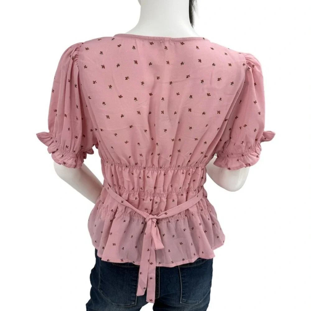 FREE PEOPLE NWT Small Adore‎ You Blouse Mauve Pink Floral Cottagecore Peplum Top